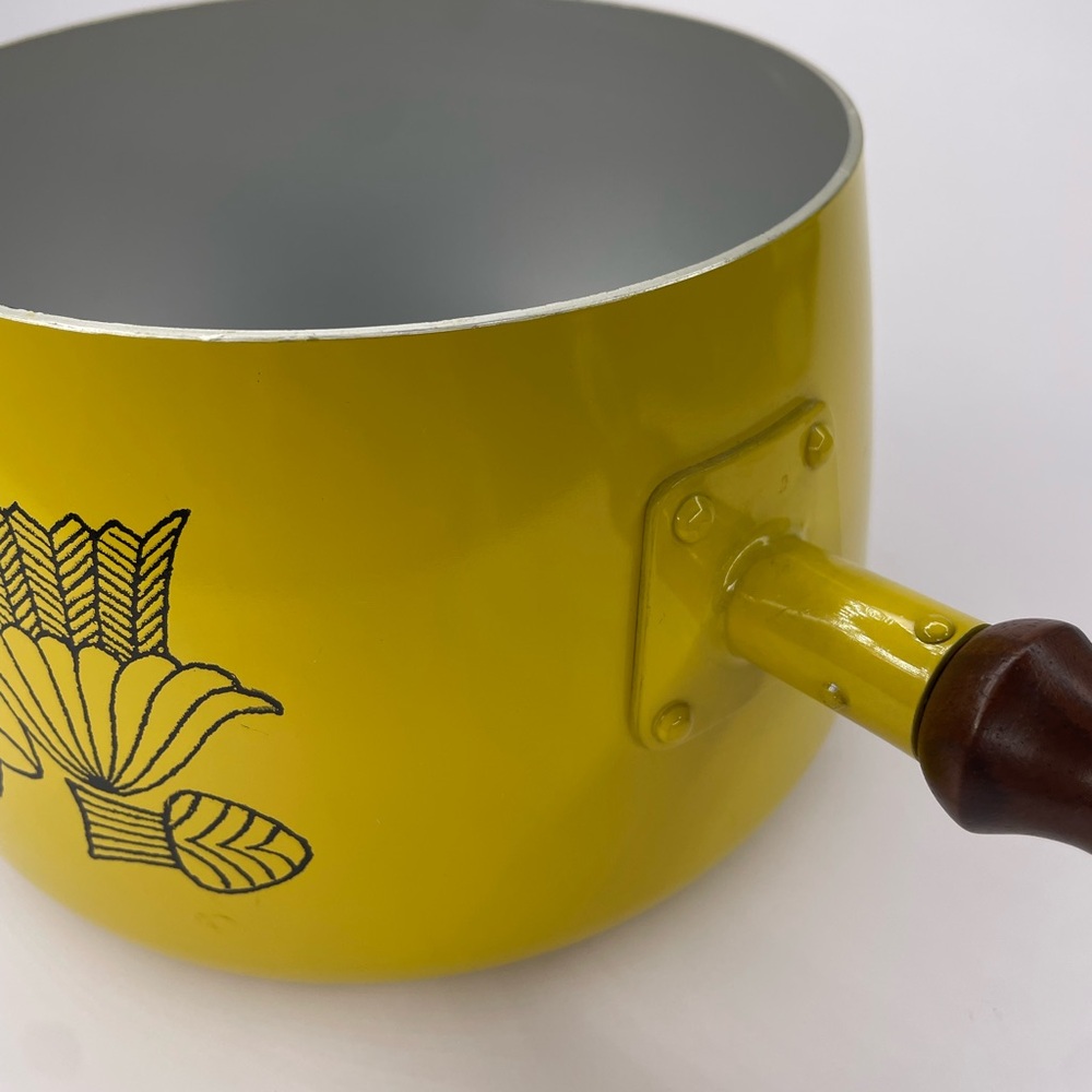 Vintage 1970s 70s MCM Yellow Mushroom Fondue pot Saucepan Cookware - Picture 4 of 12